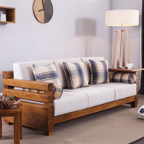 现木生活 全实木沙发组合 简约布艺沙发客厅家具橡木沙发木头沙发